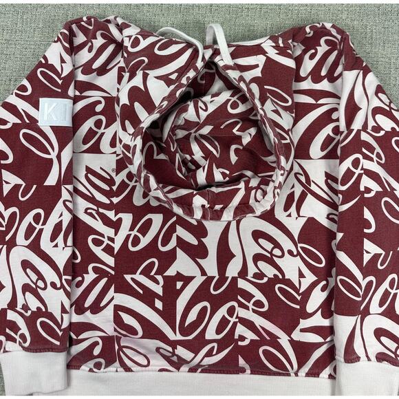 Kith Coca-Cola Hoodie Sweatshirt Sz Large Burgundy White All Over Logo AOP Print - Picture 13 of 15